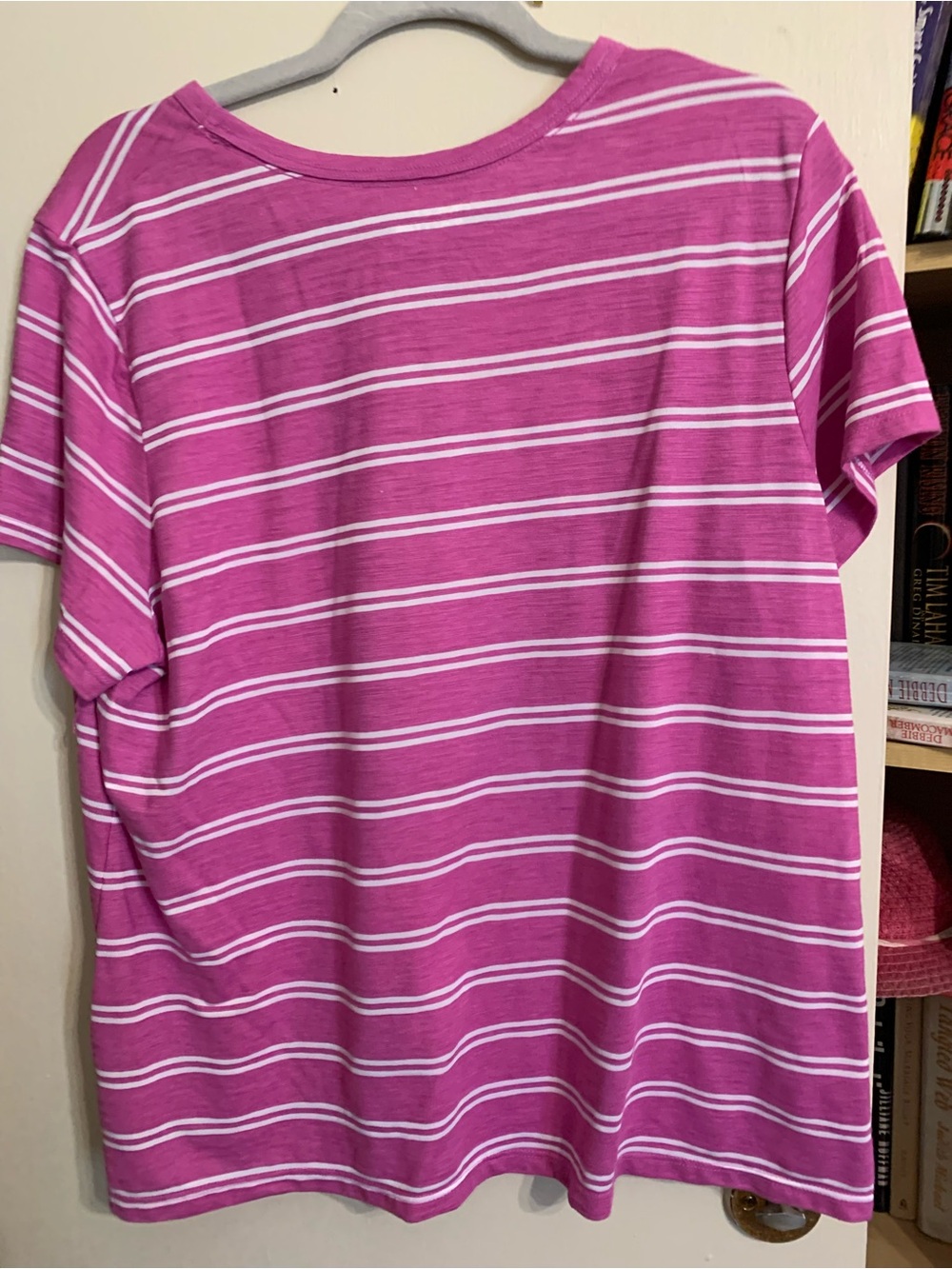 Time and Tru Pink and White Striped Short Sleeve Tee - Picture 3 of 3
